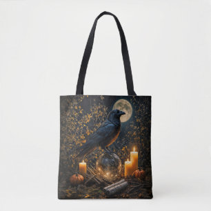 Tote Bag Boule de cristal de corbeau mystique sorcière