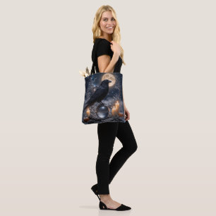 Tote Bag Boule de cristal de corbeau mystique sorcière