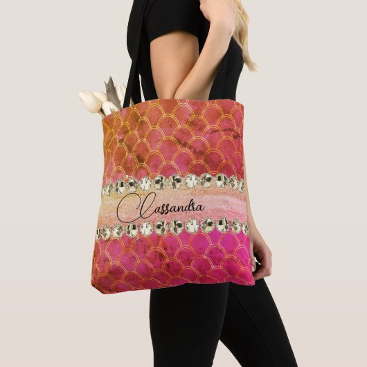 Tote Bag Boule de diamant rose chaud (De près)