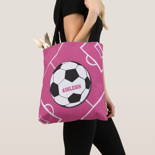 Tote Bag Boule de soccer personnalisée et rose de champ (De près)