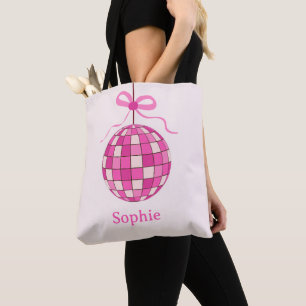 Tote Bag Boule disco rose chaud avec noeud coquette personn