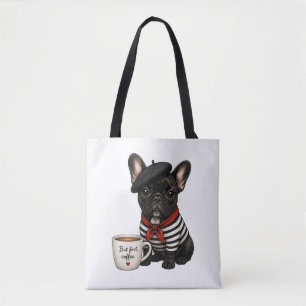 Tote Bag Bouledogue français avec café
