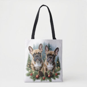 Tote Bag Bouledogue français  Couronne de Noël Bouledogue