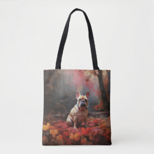 Tote Bag Bouledogue français dans les feuilles d'automne qu