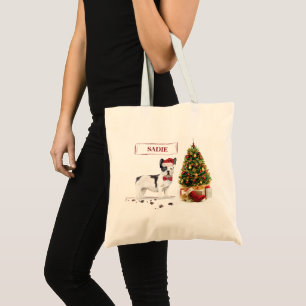 Tote Bag Bouledogue français noir et blanc de Noël