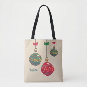 Tote Bag Boules de Noël Rouges et Vertes Rétro