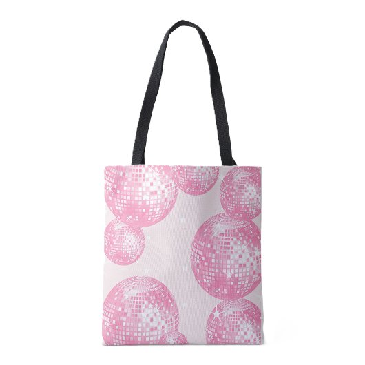 Tote Bag Boules Disco Rose et Etoiles Blanches, Girly Retro