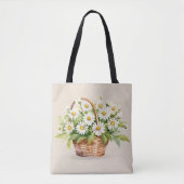 Tote Bag Bouquet Aquarelle Daisy En Panier (Devant)