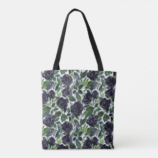 Tote Bag Bouquet aquarelle romantique : roses noires et som
