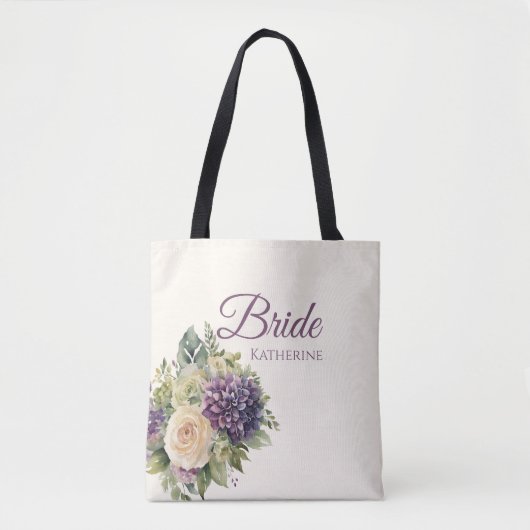 Tote Bag Bouquet-Bride-Aquarelle violette (Devant)