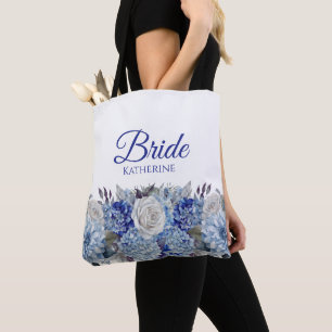 Tote Bag Bouquet-Bride-Fleur bleu aquarelle
