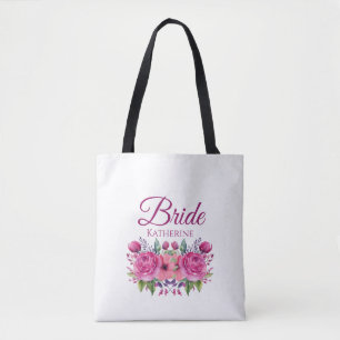 Tote Bag Bouquet-Bride-Fleur rose Aquarelle