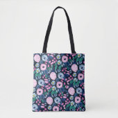 Tote Bag Bouquet d'aquarelle bleu marine rose (Devant)