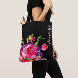 Tote Bag Bouquet D'Aquarelle Chic Violet Et Rose Floral