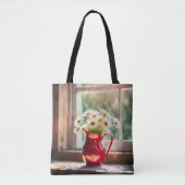 Tote Bag Bouquet De Faisceau Blanc En Pitcher Rouge (Devant)