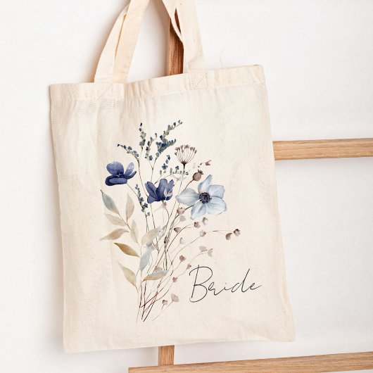 Tote Bag Bouquet de fleurs bleues monogrammes