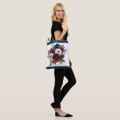 Tote Bag Bouquet de fleurs bordeaux, bleu marine et blanc M (Sur le modèle)
