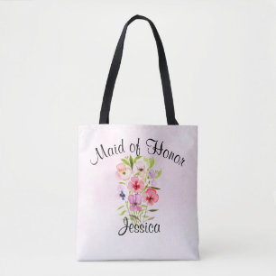 Tote Bag Bouquet de fleurs d'aquarelle Maid of Honor Mariag