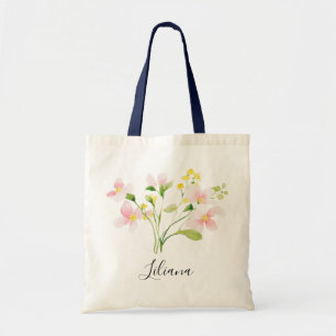 Tote Bag Bouquet de fleurs en aquarelle rose jaune printemp