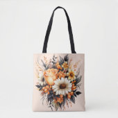 Tote Bag Bouquet de fleurs gris-jaune orange (Devant)