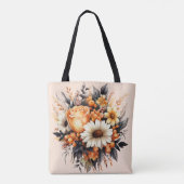 Tote Bag Bouquet de fleurs gris-jaune orange (Dos)
