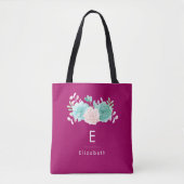 Tote Bag Bouquet de fleurs rose et vert Pastel sur Magenta  (Devant)
