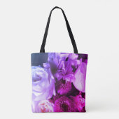 Tote Bag Bouquet de fleurs rose violet bleu à monogramme ph (Dos)