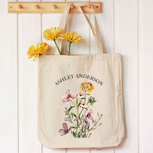 Tote Bag Bouquet de fleurs sauvages à l'aquarelle #1 nom pe