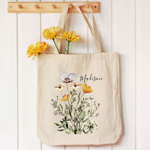 Tote Bag Bouquet de fleurs sauvages séchées calligraphiées