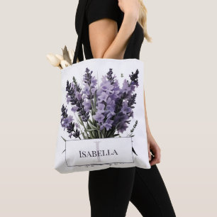 Tote Bag Bouquet de lavande aquarelle personnalisé