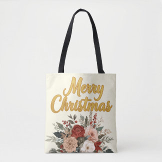 Tote Bag Bouquet de Noël Fleurie Dorée Joyeux Noël