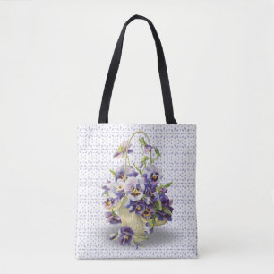 Tote Bag bouquet de panier de pensée sur la dentelle