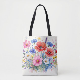 Tote Bag Bouquet de prairie fleurie aux fleurs sauvages aqu