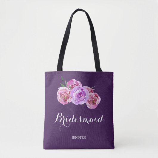 Tote Bag Bouquet de prune violette aquarelle mariage (Devant)