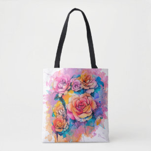 Tote Bag Bouquet de roses à taches de peinture aquarelle mo