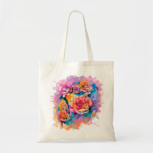 Tote Bag Bouquet de roses à taches de peinture aquarelle mo