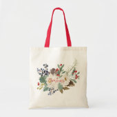 Tote Bag Bouquet de roses blanches et feuillage de Noël (Devant)