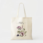 Tote Bag Bouquet Fleur sauvage pourpre Aquarelle Florale (Devant)