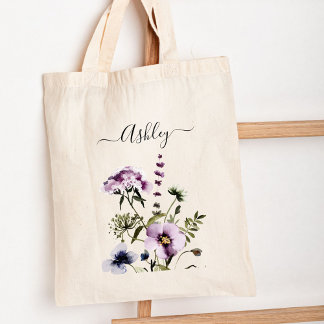 Tote Bag Bouquet Fleur sauvage pourpre Aquarelle Florale