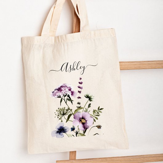 Tote Bag Bouquet Fleur sauvage pourpre Aquarelle Florale