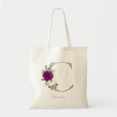 Tote Bag Bouquet floral Dahlia rose or monogramme C (Devant)