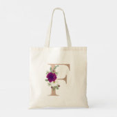 Tote Bag Bouquet floral Dahlia rose or monogramme F (Dos)