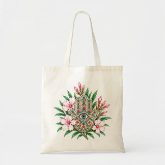 Tote Bag Bouquet floral de main Hamsa œil diabolique Oleand