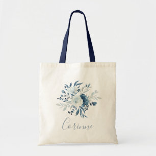 Tote Bag Bouquet floral Dusty Blue Navy
