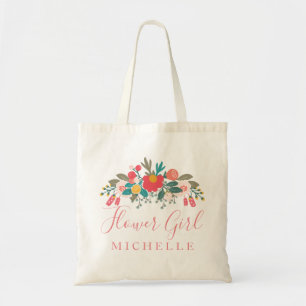Tote Bag Bouquet floral rose fille avec nom