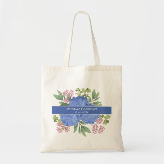 Tote Bag Bouquet moderne Blue Hydrangeas Personnalisé (Devant)