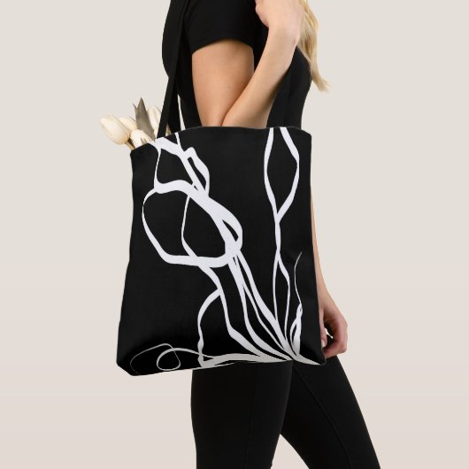 Tote Bag Bouquet Noir : Abstrait noir et blanc (De près)