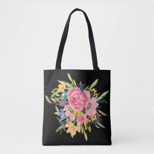 Tote Bag Bouquet Rose d'aquarelle (Devant)