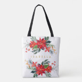 Tote Bag Bouquets d'aquarelle florale de Poinsettia rouge N (Dos)