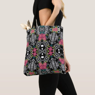 Tote Bag Bouquets de fleurs roses sur une géométrie